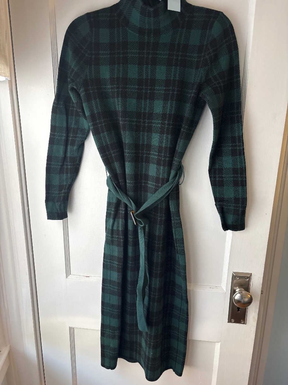 Ann Taylor Plaid Jacquard Belted Sweater Dress, Precious Emerald, Sz XXSP, NWT
